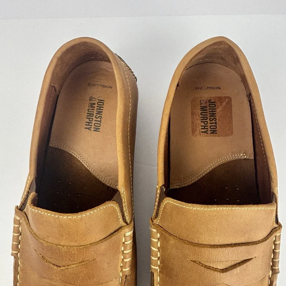 Johnston & Murphy Sheepskin Penny Loafers Tan Leather Driving Shoes 11M 25-3662